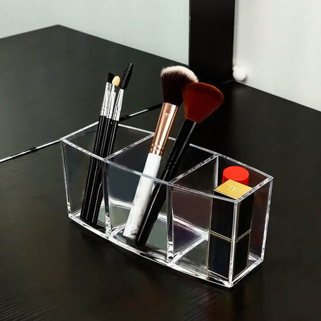 Clear PS Makeup Brush Tool Cosmetic Makeup Storage Box 3 Compartment Case Make-up  Brush Holder Table Organizer Make Up Tool - AliExpress